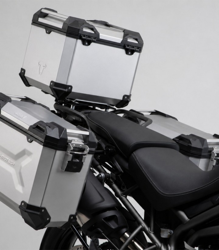 Maleta Superior con Soporte TRAX ADV Plateada 38 L Triumph Tiger 800 (10-18), Tiger 1200 XRX Low (17) SW-MOTECH GPT.11.747.70...