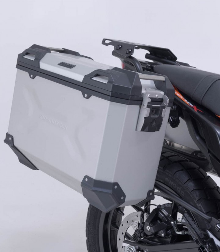 Seitenkoffer mit Träger TRAX ADV Silber 37 L KTM 125/390 Enduro R/SMC R, 250/390 Adventure (25) SW-MOTECH KFT.04.417.70000/S