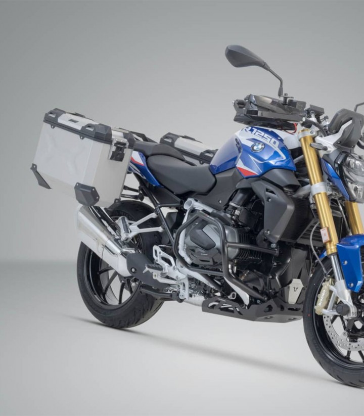 Maletas Laterales con Soporte TRAX ADV Plateadas 37 L BMW R 1200 R/RS (14-18), R 1250 R (18-19), R 1250 RS (18-22) SW-MOTECH ...