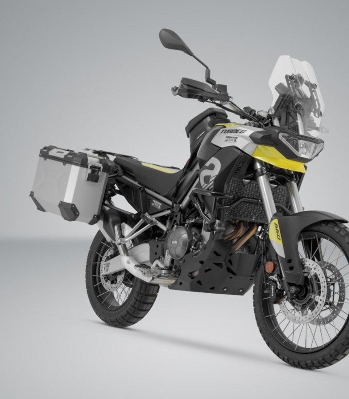 Maletas Laterales con Soporte TRAX ADV Plateadas 45/37 L Aprilia Tuareg 660 (21-24) SW-MOTECH KFT.13.849.70000/S KFT.13.849.7...