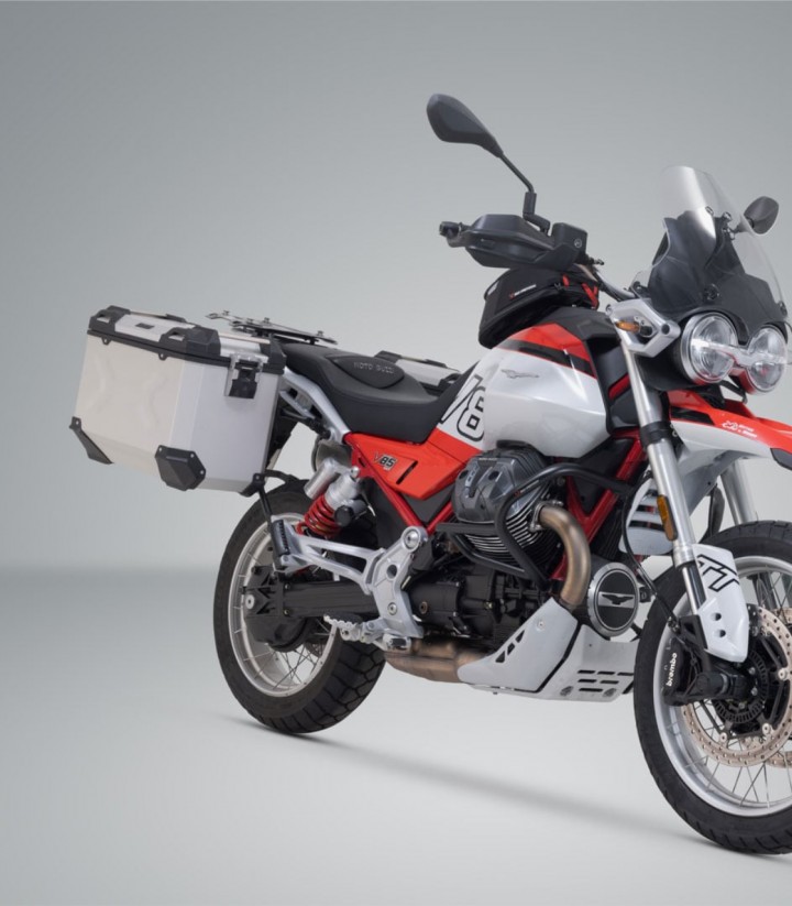 Maletas Laterales con Soporte TRAX ADV Plateadas 37/45 L Moto Guzzi V85 Strada/TT (24) SW-MOTECH KFT.17.632.70000/S KFT.17.63...