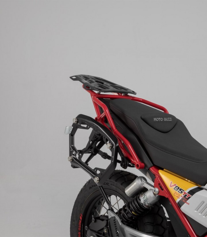 Seitenkoffer mit Träger TRAX ADV Silber 37/45 L Moto Guzzi V85 TT (19-23) SW-MOTECH KFT.17.925.70000/S