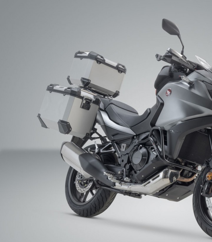 Set Seitenkoffer + Topcase 38 L TRAX ADV in Silber + Träger Honda NT1100A / NT1100D (DCT) (21, 24), NT1100DE (DCT+ES) (24) SW-MO