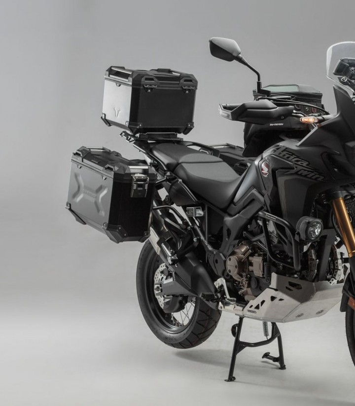 Set Seitenkoffer + Topcase 38 L TRAX ADV in Silber + Träger Honda CRF1000L Africa Twin (15-17) SW-MOTECH ADV.01.622.75001/S