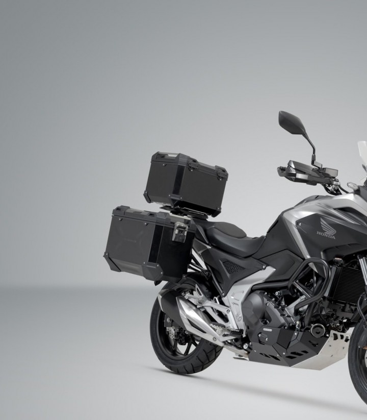 Pack Maletas Laterales + Baúl 38 L TRAX ADV en Negro + Soportes Honda NC750XA/XD (20-24) SW-MOTECH ADV.01.841.75000/B
