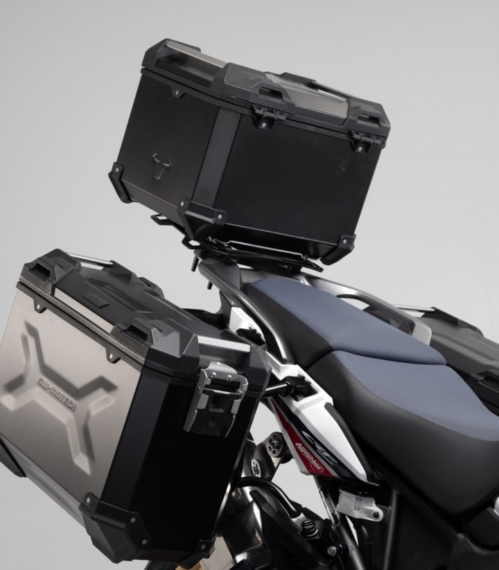 Pack Maletas Laterales + Baúl 38 L TRAX ADV en Plateado + Soportes Honda CRF1000L Africa Twin (18-19) SW-MOTECH ADV.01.890.75000
