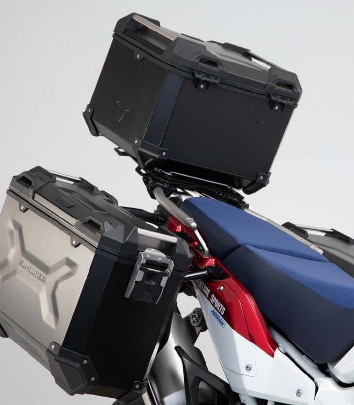 Pack Maletas Laterales + Baúl 38 L TRAX ADV en Plateado + Soportes Honda CRF1000L Africa Twin Adventure Sports (18-19) SW-MOTECH
