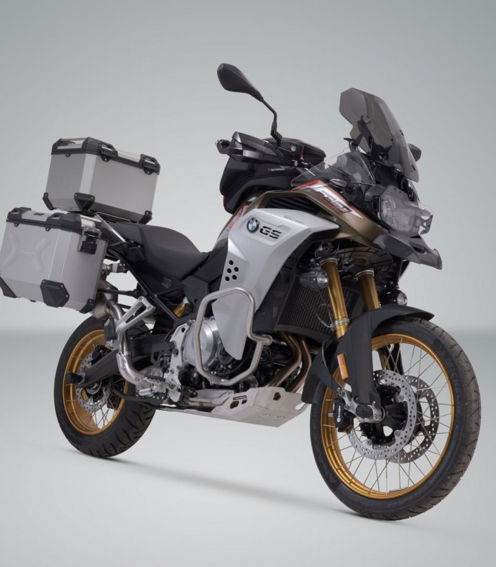 Pack Maletas Laterales + Baúl 38 L TRAX ADV en Plateado + Soportes BMW F 850/900 GS Adventure (20/23) SW-MOTECH ADV.07.897.75200