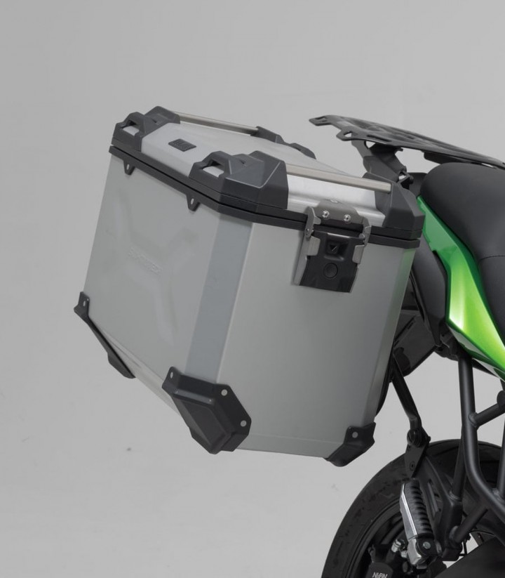 Pack Maletas Laterales + Baúl 38 L TRAX ADV en Plateado + Soportes Kawasaki Versys 650 (14-21) SW-MOTECH ADV.08.518.75000/S