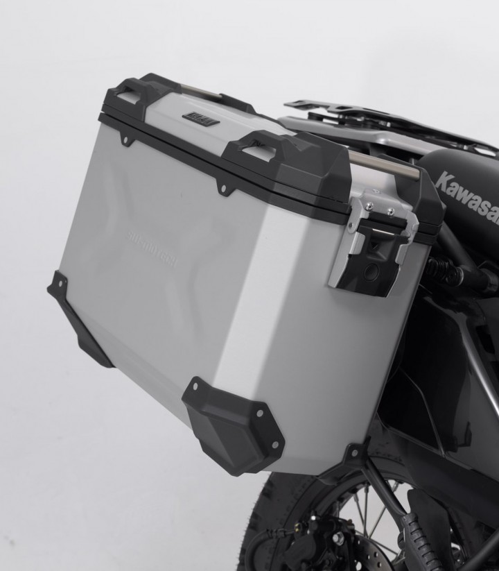Pack Maletas Laterales + Baúl 38 L TRAX ADV en Plateado + Soportes Kawasaki KLR 650 (22) / S (23) SW-MOTECH ADV.08.990.75000/S