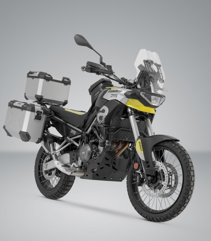 Pack Maletas Laterales + Baúl 38 L TRAX ADV en Plateado + Soportes Aprilia Tuareg 660 (21-24) SW-MOTECH ADV.13.849.75000/S