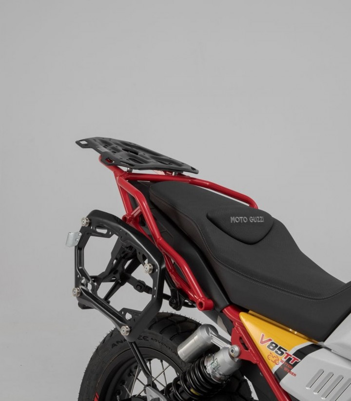 Pack Maletas Laterales + Baúl 38 L TRAX ADV en Plateado + Soportes Moto Guzzi V85 TT (19-23) SW-MOTECH ADV.17.925.75000/S