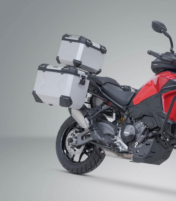 Pack Maletas Laterales + Baúl 38 L TRAX ADV en Plateado + Soportes Ducati Multistrada V2 (24) SW-MOTECH ADV.22.807.75001/S