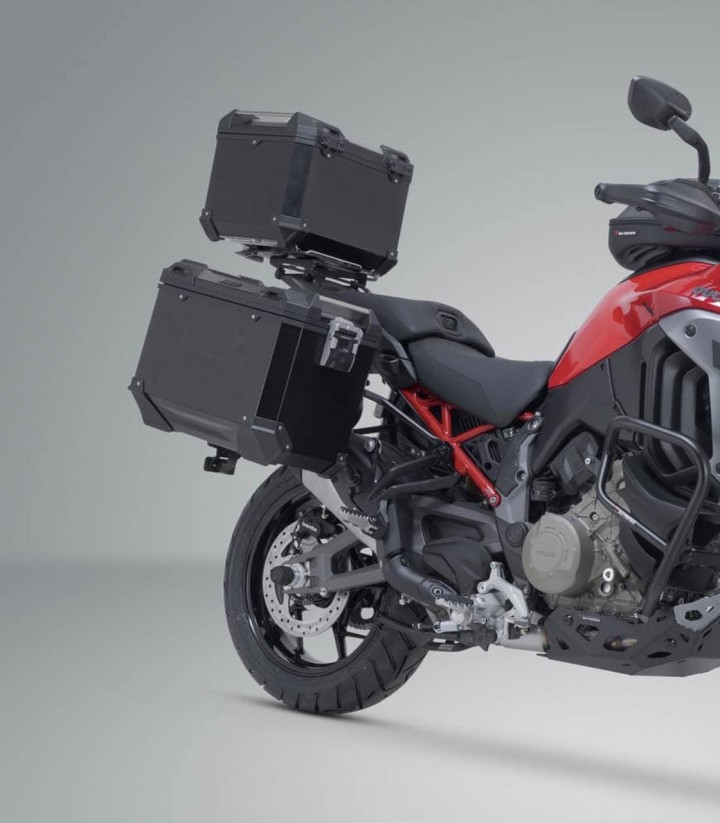 Pack Maletas Laterales + Baúl 38 L TRAX ADV en Negro + Soportes Ducati Multistrada V4 (20-24) SW-MOTECH ADV.22.822.75002/B