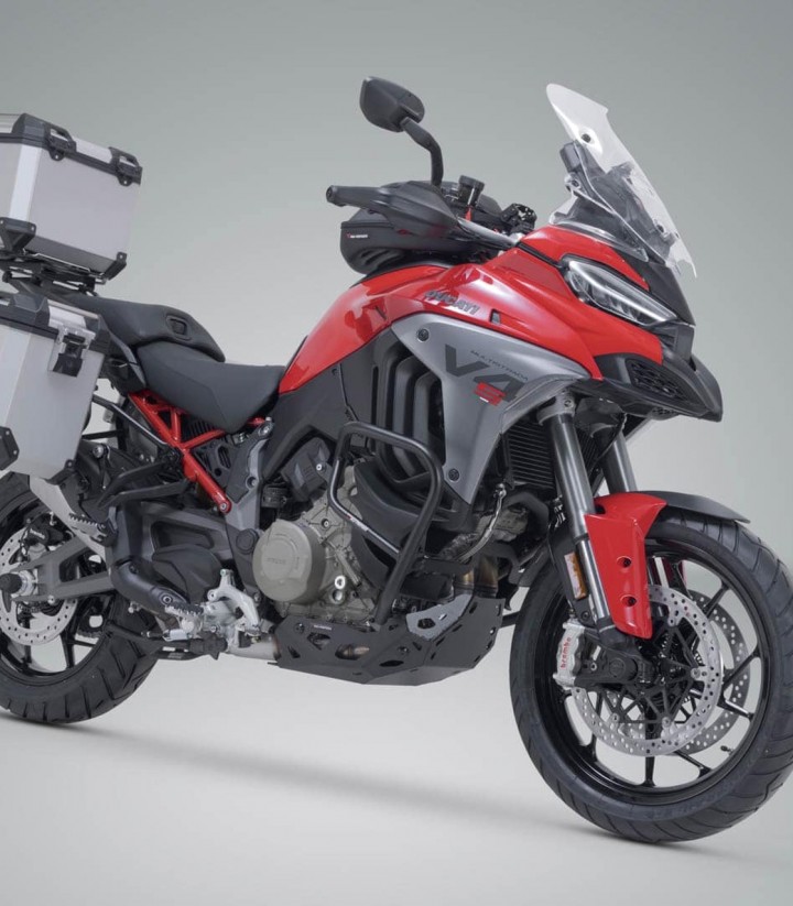Pack Maletas Laterales + Baúl 38 L TRAX ADV en Plateado + Soportes Ducati Multistrada V4 (20-24) SW-MOTECH ADV.22.822.75002/S