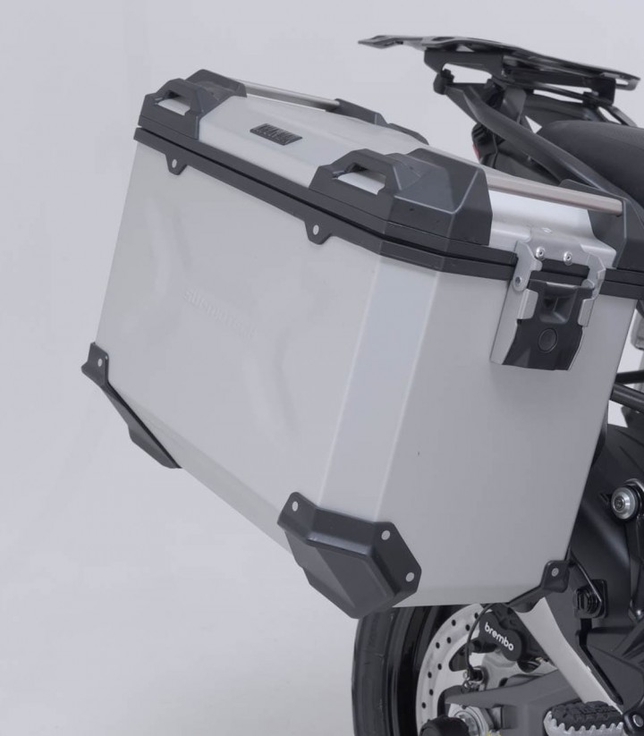 Pack Maletas Laterales + Baúl 38 L TRAX ADV en Plateado + Soportes Ducati Multistrada V4 (20-24) SW-MOTECH ADV.22.822.75002/S