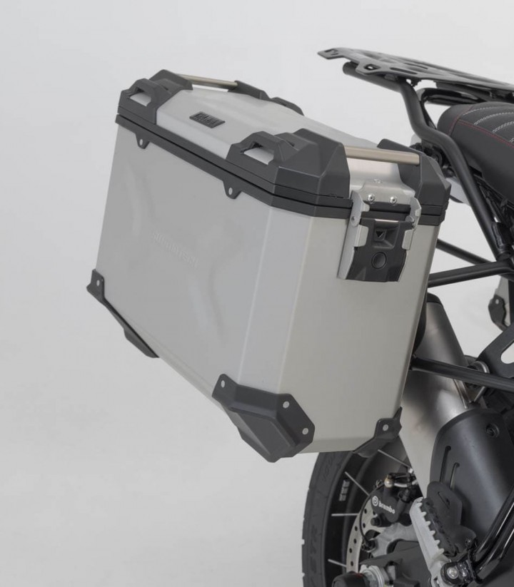 Set Seitenkoffer + Topcase 38 L TRAX ADV in Silber + Träger Ducati DesertX (22-25) SW-MOTECH ADV.22.995.75000/S