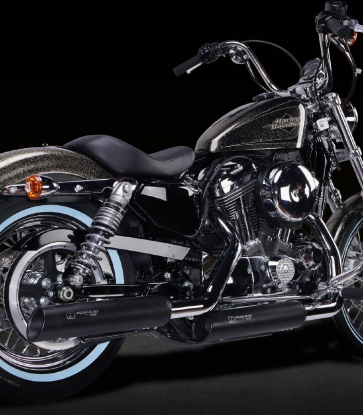 Auspuff Ironhead HC1-3B für H-D Sportster XL 1200/883 (14-16) in der Farbe Schwarz
