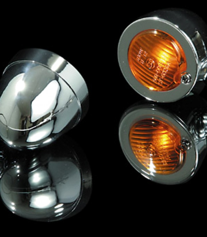 Blinker Highsider Bullet Flat Verchromt mit orangefarbenem Glas