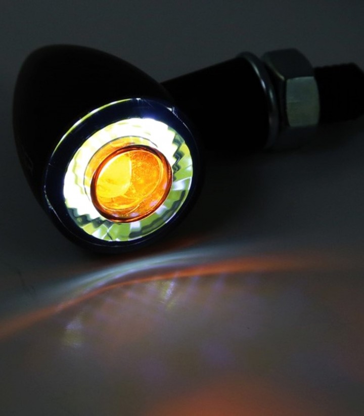 Intermitentes LED con Luz de Posición Highsider Montana Bullet 2en1 Negro Mate con Cristal Ahumado