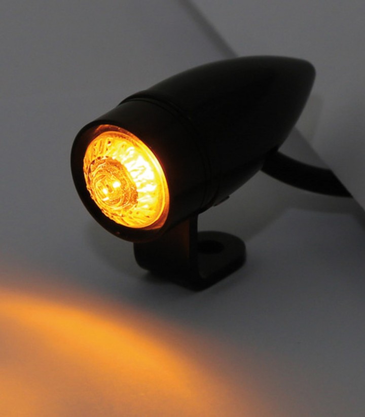 LED-Blinker Highsider Mono Bullet Schwarz mit durchscheinendem Glas