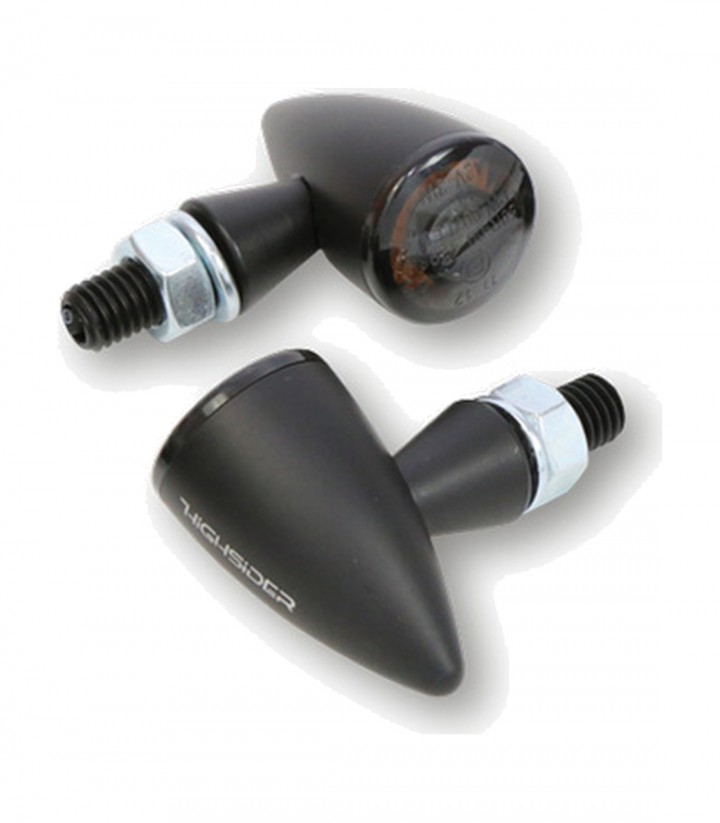 LED-Blinker Highsider Montana Bullet Mattschwarz mit getöntem Glas