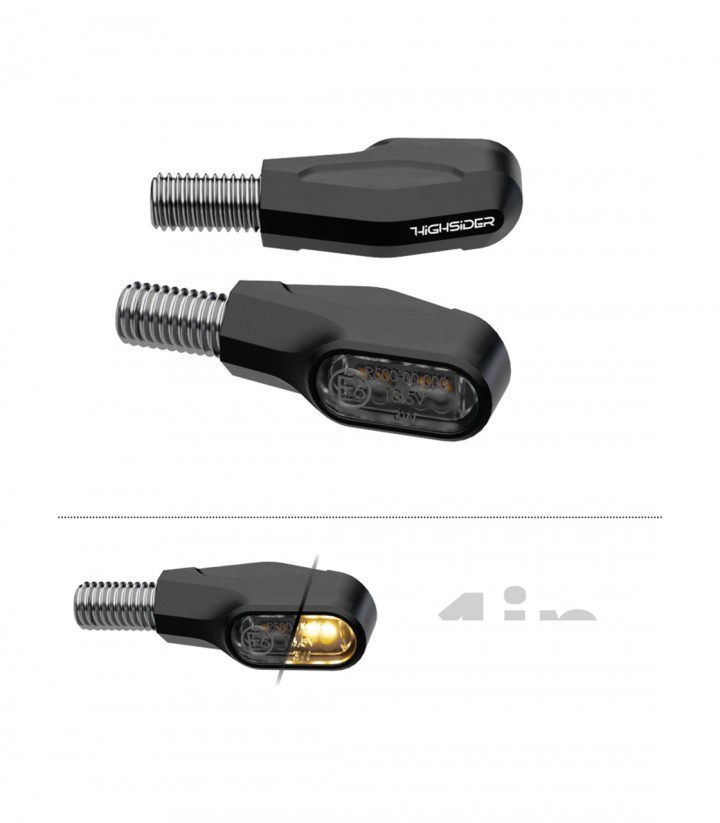 Intermitentes LED para Extremo de Manillar Highsider Ventura-X Negro Mate con Cristal Ahumado