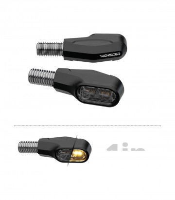 Intermitentes LED para Extremo de Manillar Highsider Ventura-X Negro Mate con Cristal Ahumado