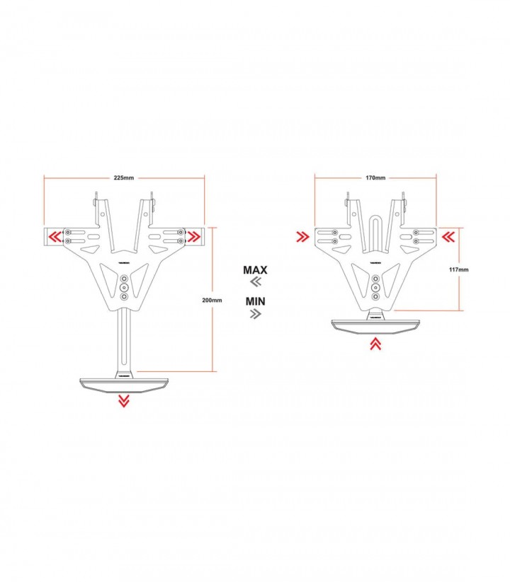 Portamatrículas Highsider Akron-RS sin Luz Trasera en Negro para Yamaha XSR 700 (23-25), XSR 700 ABS (RM11) (16-22), XSR 700 Spe
