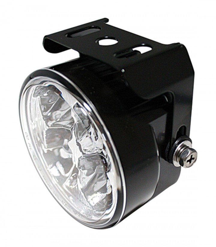 LED-Tagfahrlicht Highsider rund in Schwarz mit klarem Glas