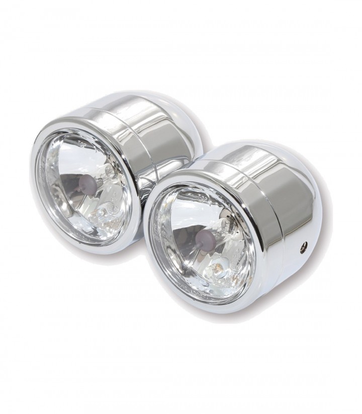Set de Doble Faro de Largo Alcance Highsider 90 mm en Cromado con Cristal Transparente