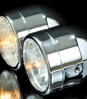 Highsider Twin Long-Range Headlight Set 90 mm in Chrome with Clear Lens