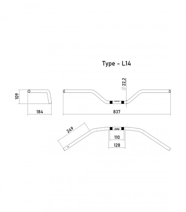 Lenker Highsider Flat Track L14 22 mm Stahl in Schwarz