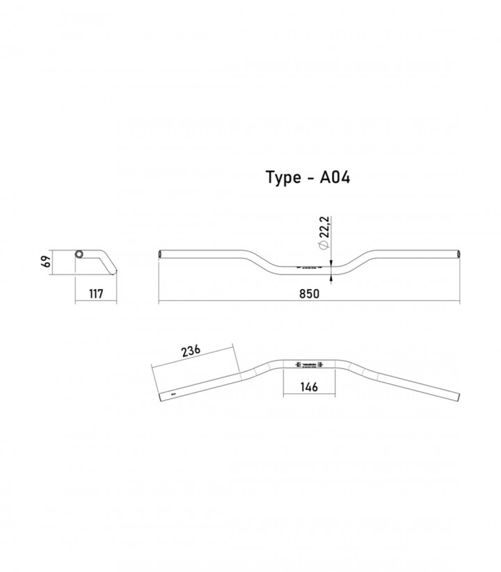 Manillar Highsider Street Bar (High) A04 22,2 mm Aluminio en Negro
