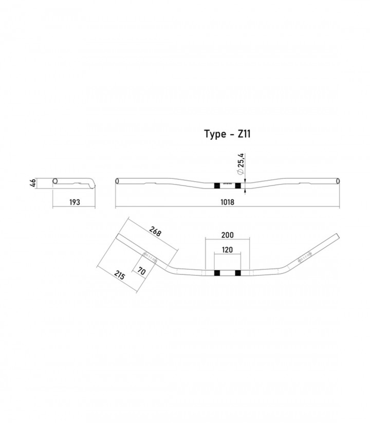Lenker Highsider Wide Bar L11 25,4 mm 95-D Stahl in Schwarz