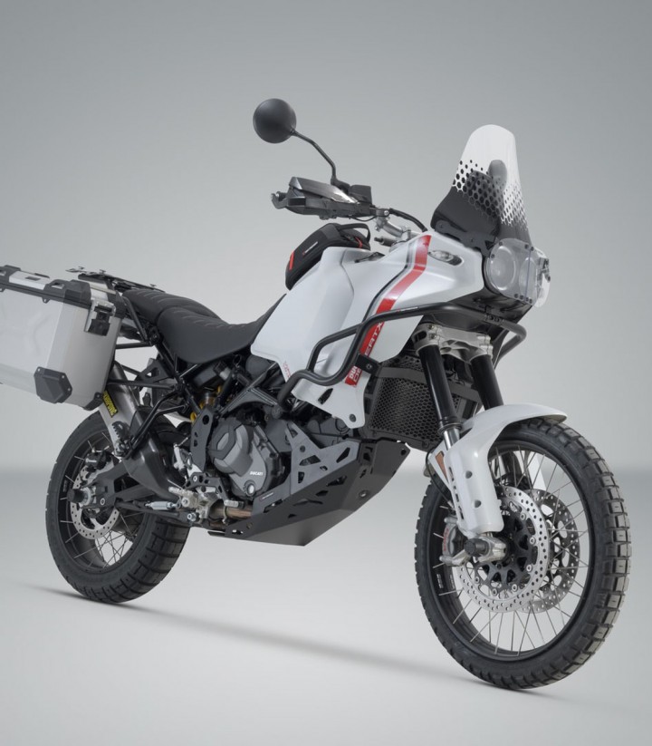 Seitenkoffer mit Träger TRAX ADV Silber 45/37 L Ducati DesertX (22-25) SW-MOTECH KFT.22.995.70100/S