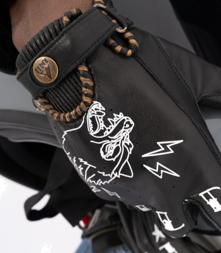 Guantes de Moto de Verano By City Second Skin Tattoo II de Hombre Negros