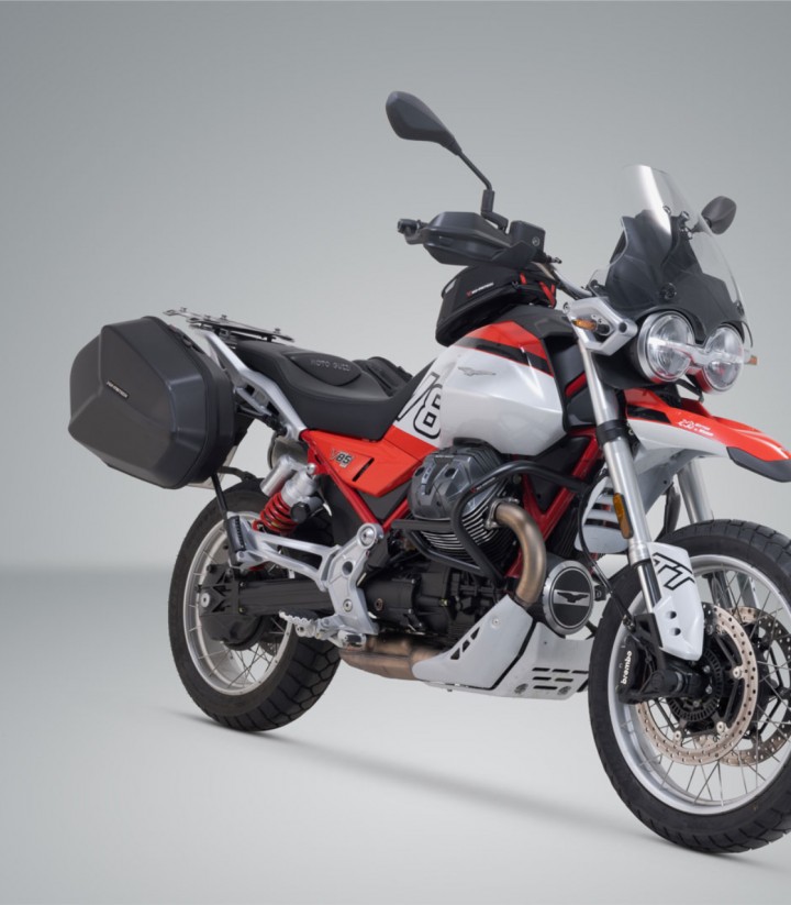 Seitenkoffer mit Träger AERO ABS Schwarz 25/25 L Moto Guzzi V85 Strada/TT (24) SW-MOTECH KFT.17.632.60100/B