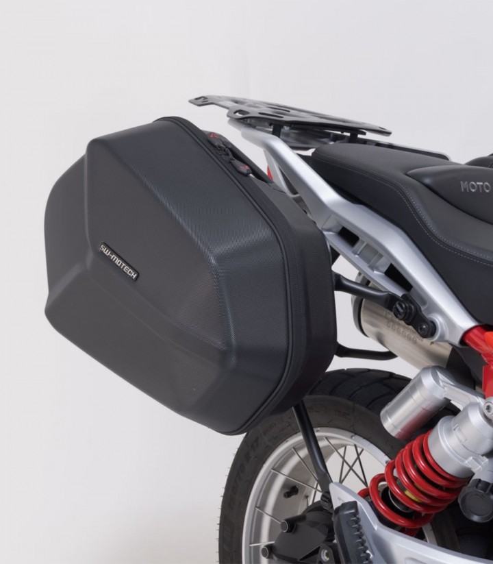 Maletas Laterales con Soporte AERO ABS Negras 25/25 L Moto Guzzi V85 Strada/TT (24) SW-MOTECH KFT.17.632.60100/B KFT.17.632.6...