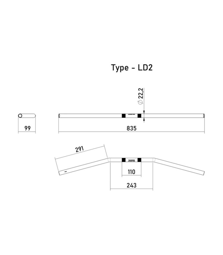 Manillar Highsider Drag Bar Wide LD2 22 mm / 840 mm Acero en Negro