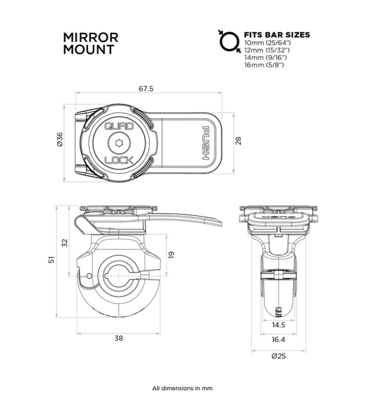 Soporte de Retrovisor Quad Lock para Moto y Scooter