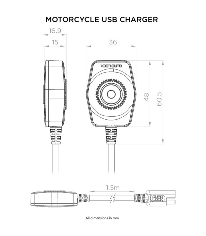Carregador USB para moto Quad Lock