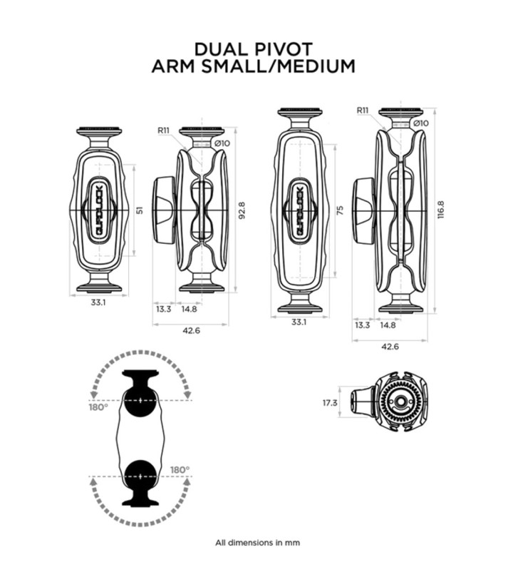 Braccio a doppio snodo corto Quad Lock 360