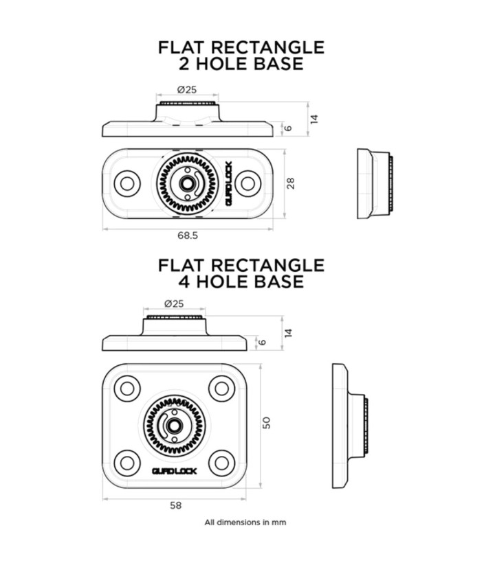 Base rettangolare a 2 fori Quad Lock 360