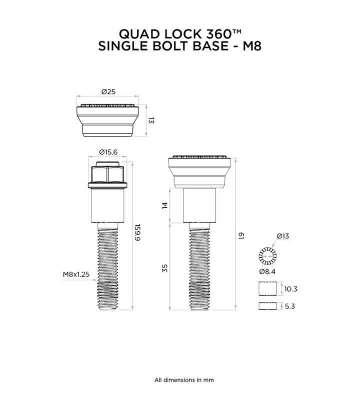 Base de um parafuso M8 Quad Lock 360