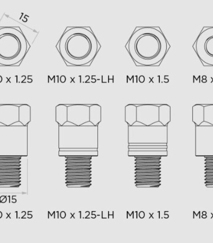 Kit d’adaptateurs M8 et M10 Quad Lock pour support de tige de rétroviseur