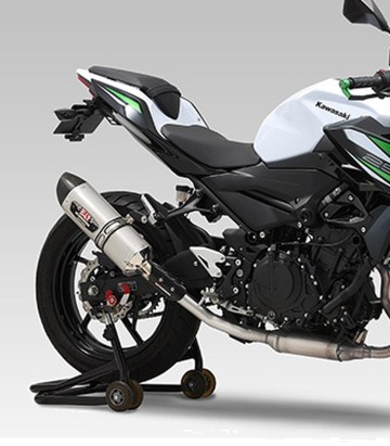 Yoshimura JMCA R-77S Exhaust Satin Stainless with Carbon End Cap for Kawasaki Ninja 250 (18-23), Ninja 400 (18-23) 110-235-5w30