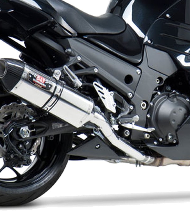 Yoshimura R-77 Trapezoidal Exhaust Stainless with Carbon End Cap for Kawasaki ZX 14 R (12-23) 1414020520