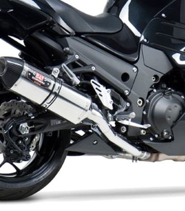 Yoshimura R-77 Trapezoidal Exhaust Stainless with Carbon End Cap for Kawasaki ZX 14 R (12-23) 1414020520