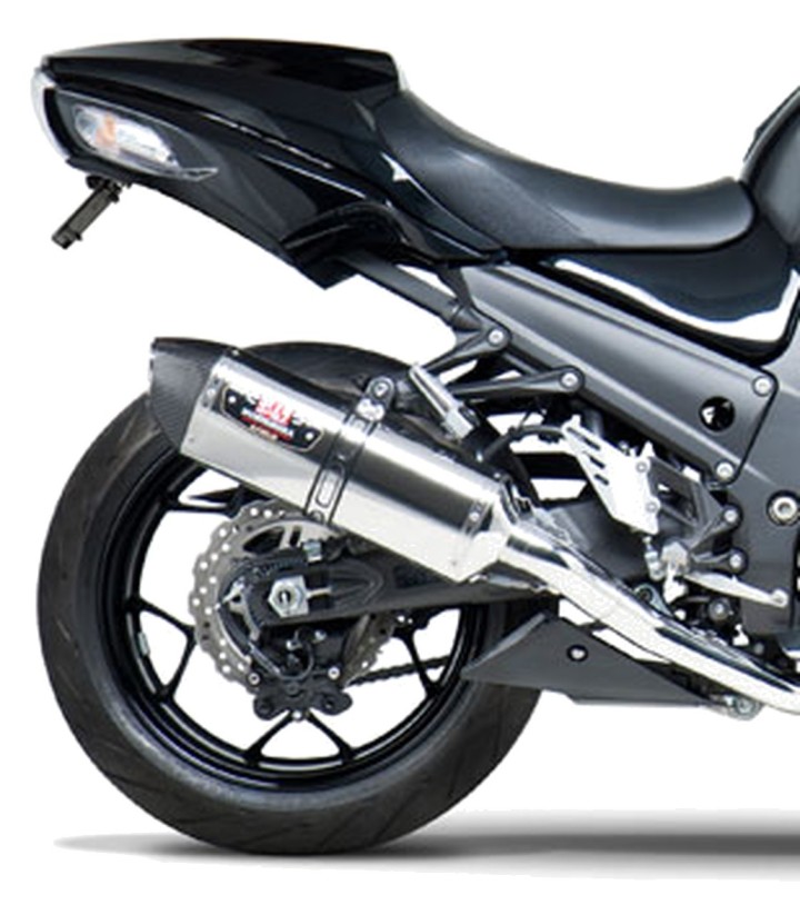 Yoshimura R-77 Trapezoidal Exhaust Stainless with Carbon End Cap for Kawasaki ZX 14 R (12-23) 1414020520